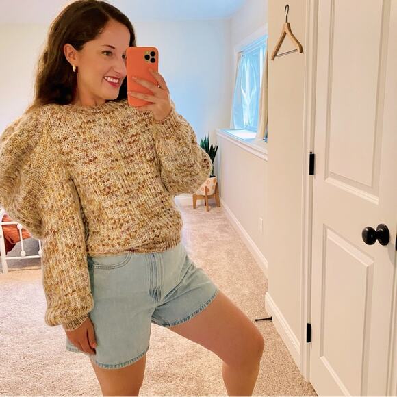 Ulla Johnson Sweaters - Ulla Johnson Cream Pink Chunky Wool Blend Puff Sleeve Sweater M/L